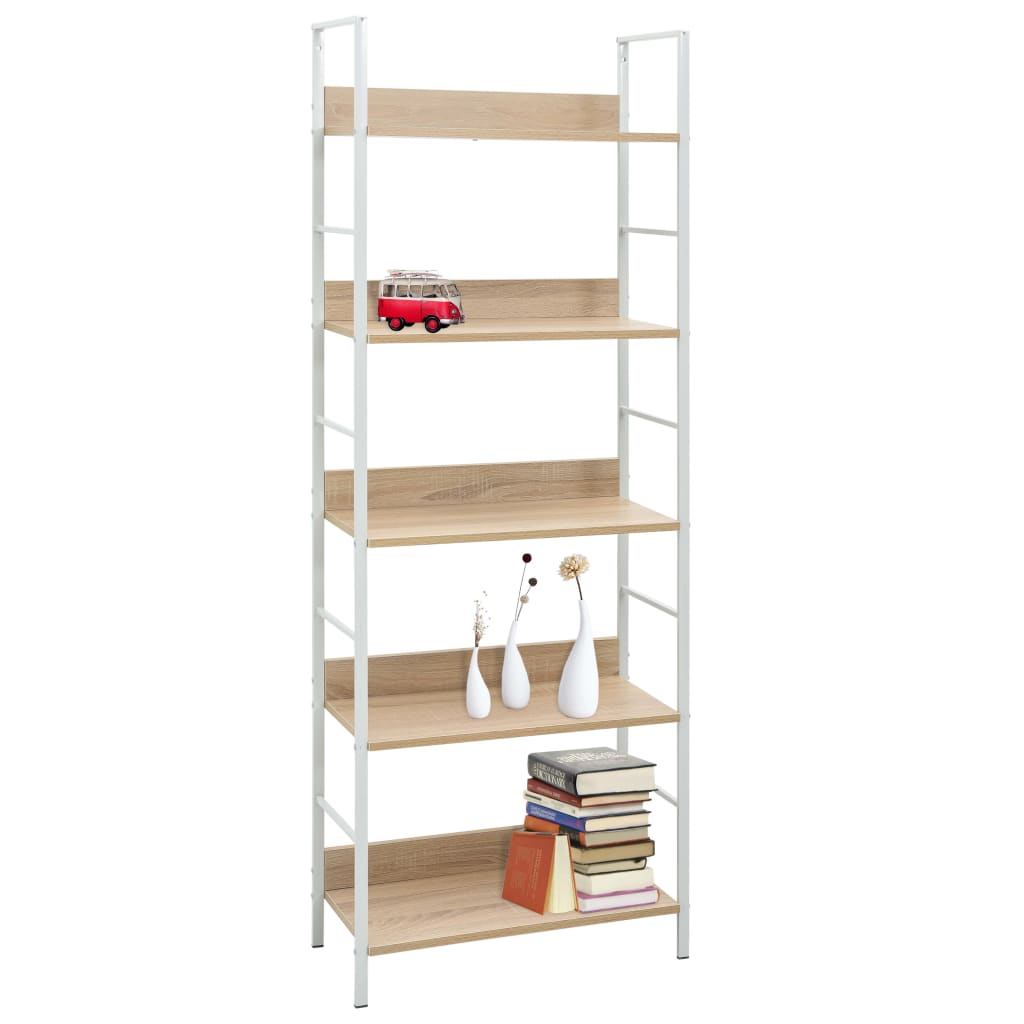 Boekenkast 5 Schappen 60X27,6X58,5 Cm Bewerkt Hout Kleur 60 x 27.6 x 158.5 cm Eiken en wit
