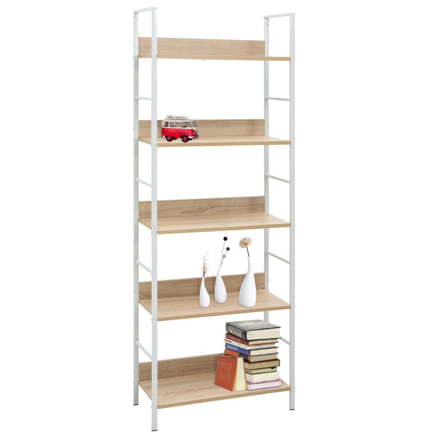 Boekenkast 5 Schappen 60X27,6X58,5 Cm Bewerkt Hout Kleur 60 x 27.6 x 158.5 cm Eiken en wit