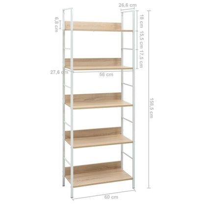 Boekenkast 5 Schappen 60X27,6X58,5 Cm Bewerkt Hout Kleur 60 x 27.6 x 158.5 cm Eiken en wit