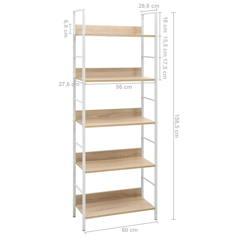Boekenkast 5 Schappen 60X27,6X58,5 Cm Bewerkt Hout Kleur 60 x 27.6 x 158.5 cm Eiken en wit