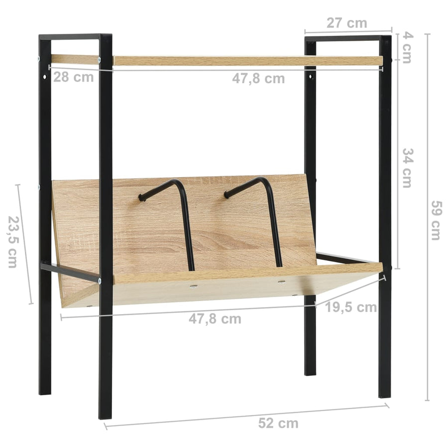 Boekenkast 2 Schappen 52X28X59 Cm Bewerkt Hout Zwart en eiken