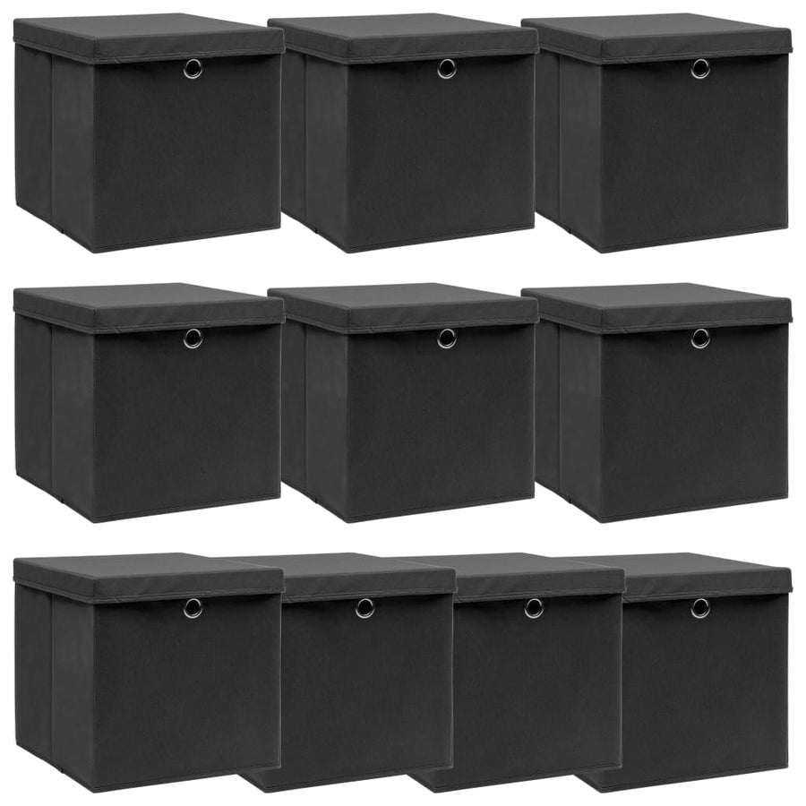Opbergboxen Met Deksel 32X32X32 Cm Stof Zwart 10 Zwart met deksels
