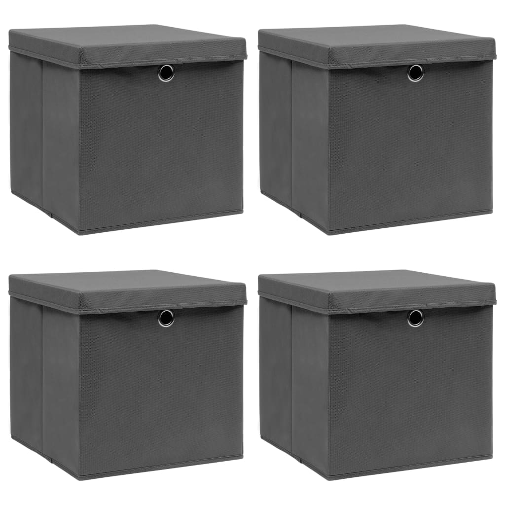 Opbergboxen Met Deksel 32X32X32 Cm Stof Grijs 4 Grijs met deksels