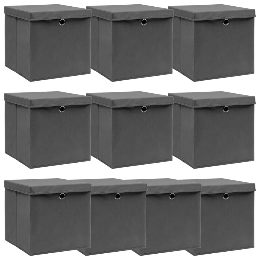 Opbergboxen Met Deksel 32X32X32 Cm Stof Grijs 10 Grijs met deksels