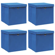 Opbergbox met deksel 4 st 32x32x32 cm stof blauw