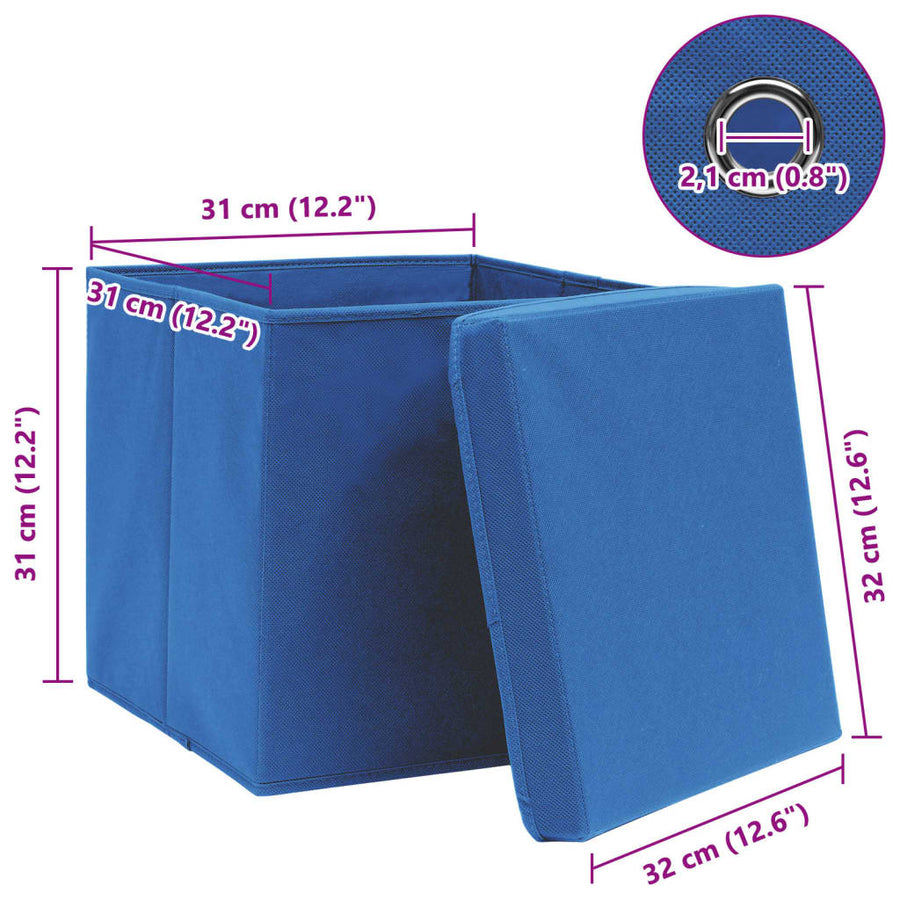 Opbergboxen Met Deksel 32X32X32 Cm Stof Blauw Blauw Met Deksels 1 4