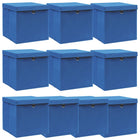 Opbergboxen met deksel 10 st 32x32x32 cm stof blauw