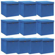 Opbergboxen met deksel 10 st 32x32x32 cm stof blauw