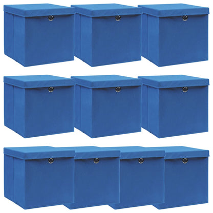 Opbergboxen Met Deksel 10 St 32X32X32 Cm Stof Blauw Blauw met deksels
