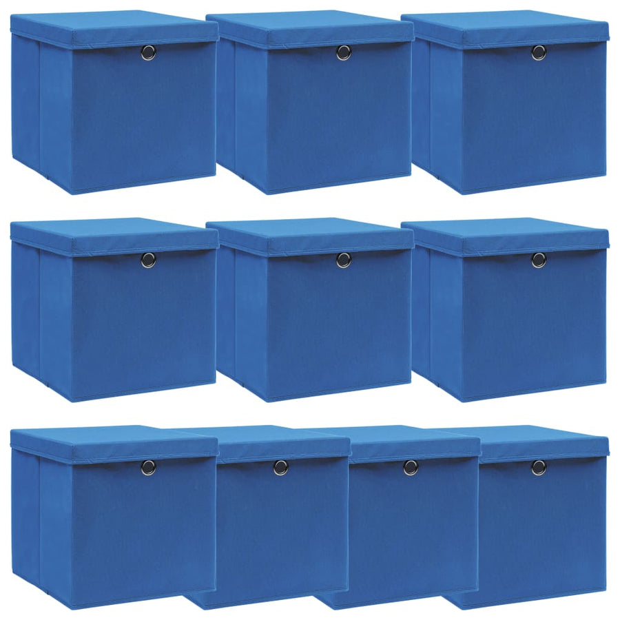 Opbergboxen Met Deksel 10 St 32X32X32 Cm Stof Blauw Blauw met deksels