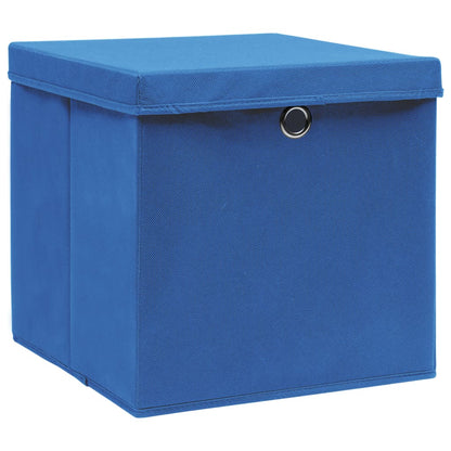Opbergboxen Met Deksel 10 St 32X32X32 Cm Stof Blauw Blauw met deksels
