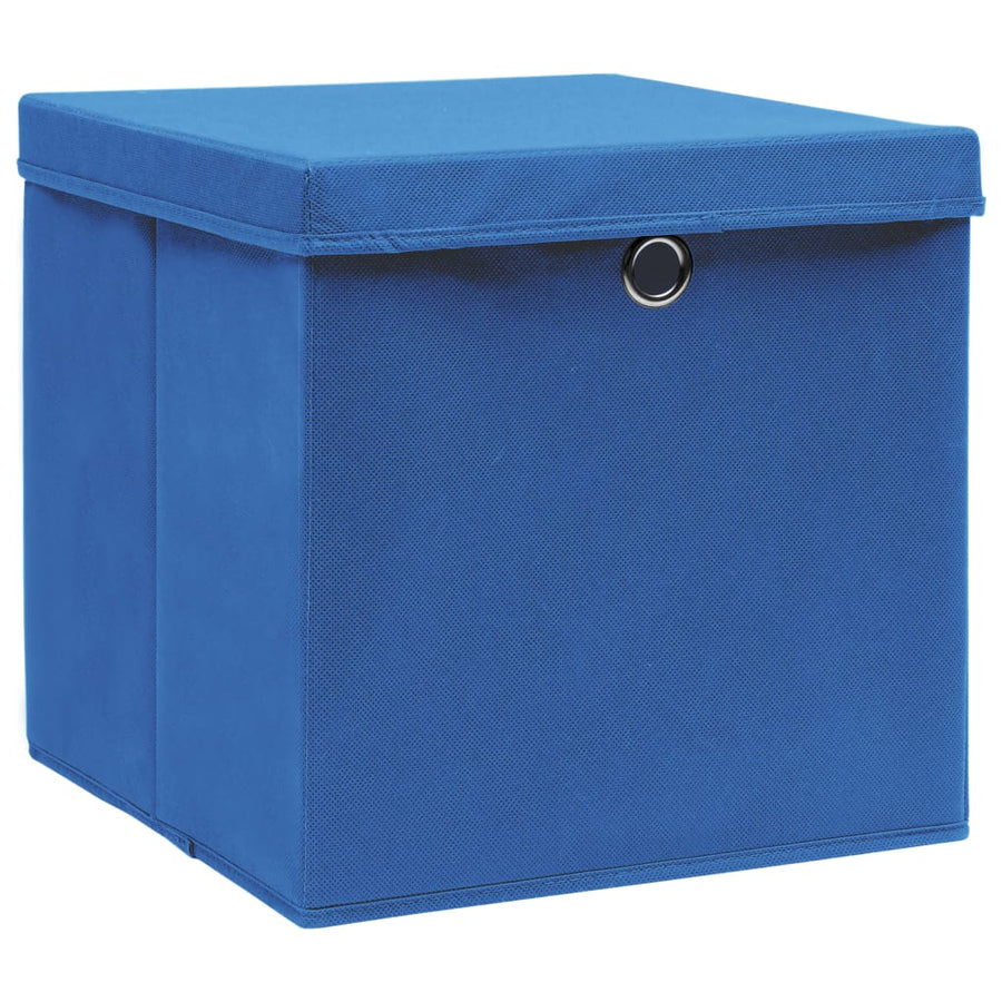 Opbergboxen Met Deksel 10 St 32X32X32 Cm Stof Blauw Blauw met deksels