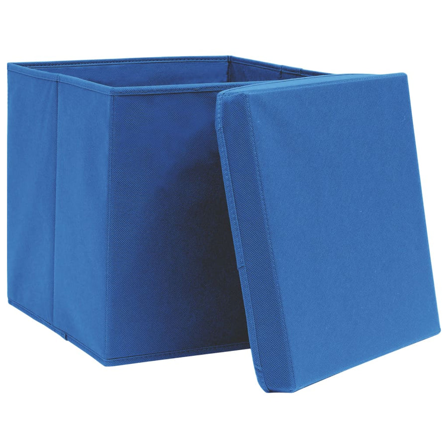 Opbergboxen Met Deksel 10 St 32X32X32 Cm Stof Blauw Blauw met deksels