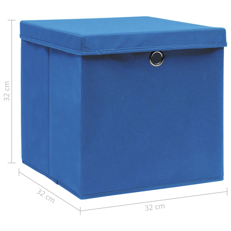 Opbergboxen Met Deksel 10 St 32X32X32 Cm Stof Blauw Blauw met deksels