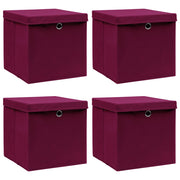 Opbergbox set 4 st 32x32x32 cm stof donkerrood