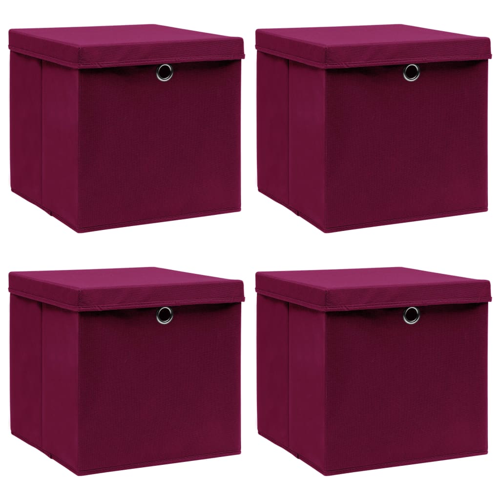 Opbergboxen Met Deksel 32X32X32 Cm Stof Donkerrood 4 Donkerrood met deksels