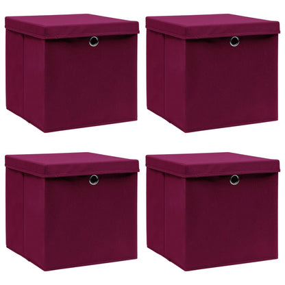 Opbergboxen Met Deksel 32X32X32 Cm Stof Donkerrood 4 Donkerrood met deksels