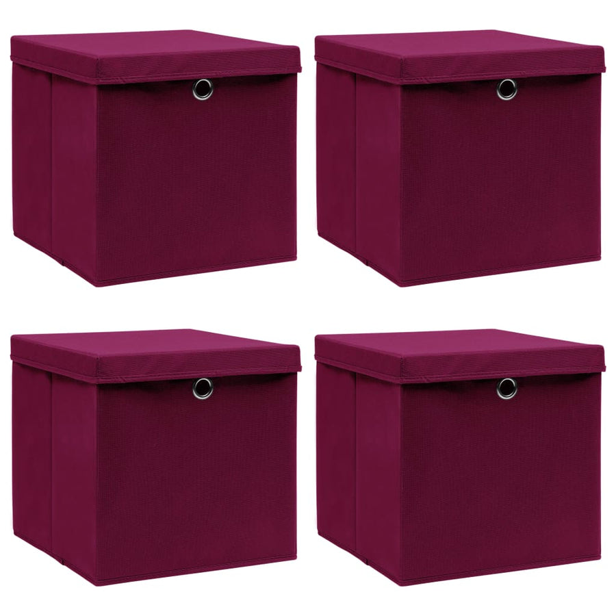 Opbergboxen Met Deksel 32X32X32 Cm Stof Donkerrood 4 Donkerrood met deksels