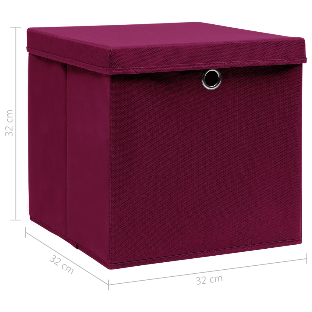 Opbergboxen Met Deksel 32X32X32 Cm Stof Donkerrood 4 Donkerrood met deksels