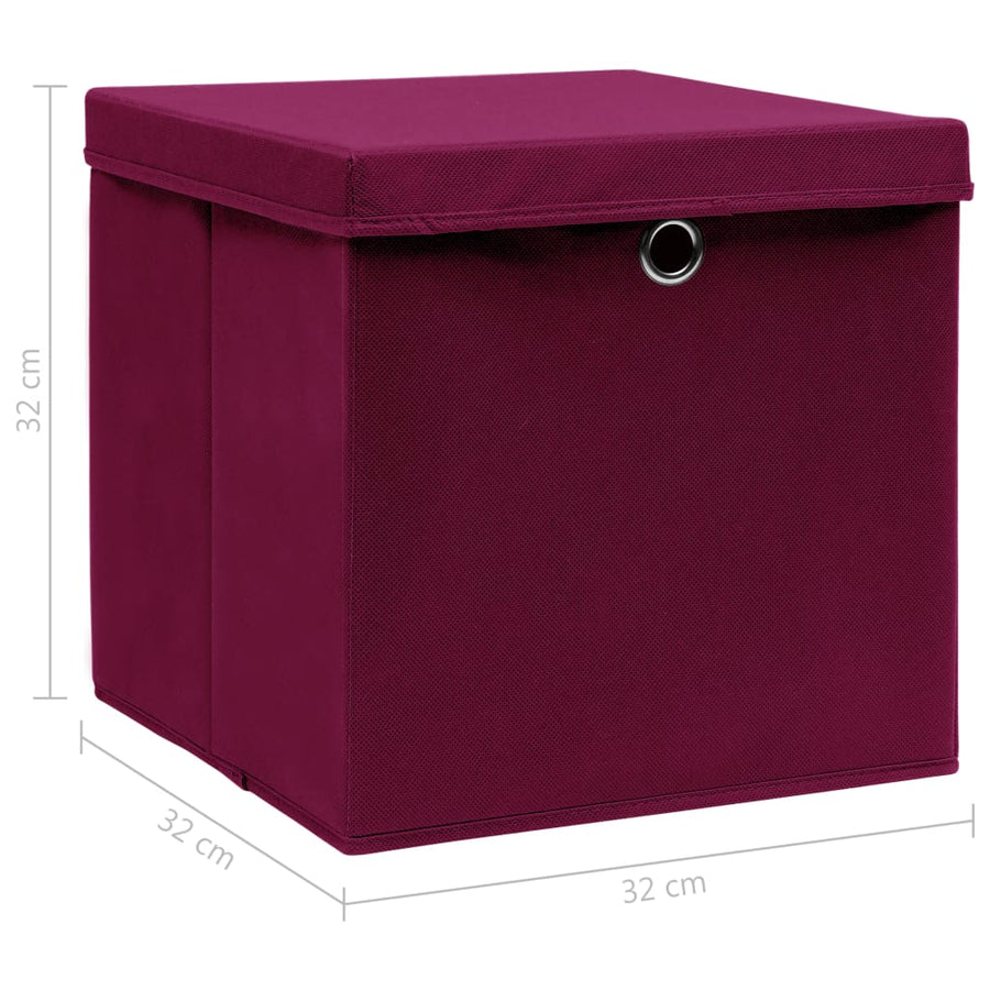 Opbergboxen Met Deksel 32X32X32 Cm Stof Donkerrood 4 Donkerrood met deksels