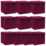 Opbergbox 10 st 32x32x32 cm stof donkerrood