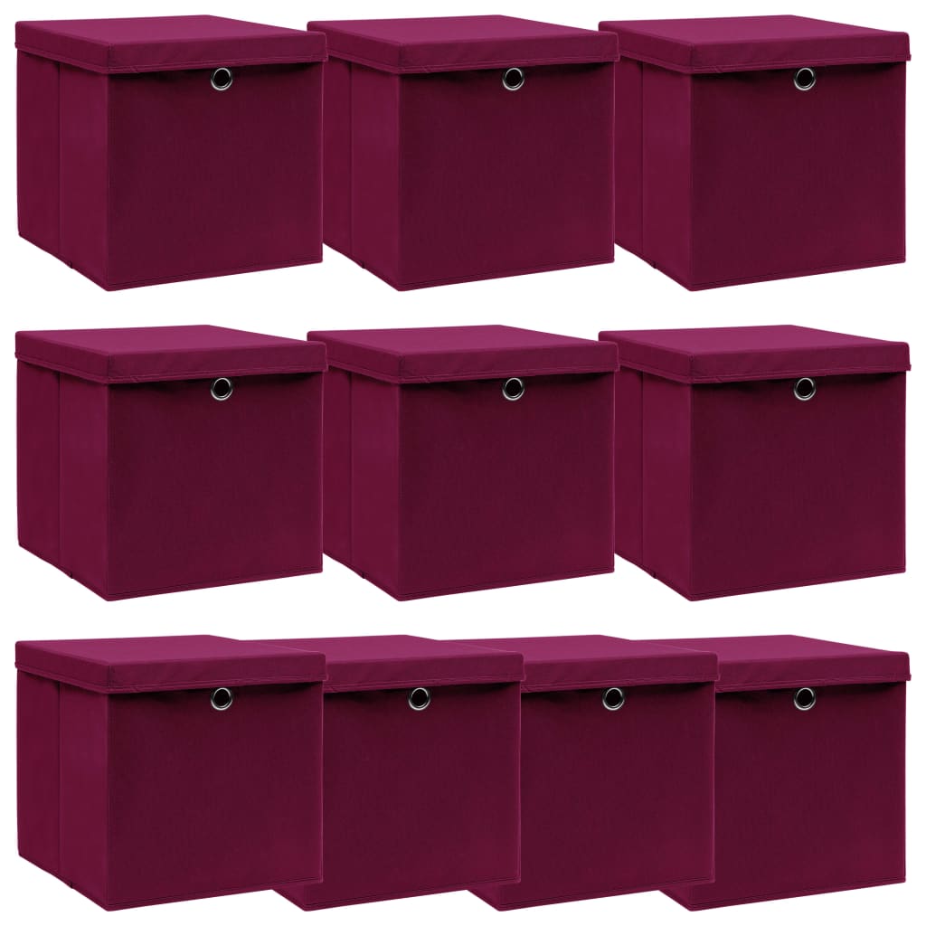 Opbergboxen Met Deksel 10 St 32X32X32 Cm Stof Donkerrood Donkerrood met deksels