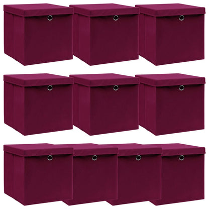 Opbergboxen Met Deksel 10 St 32X32X32 Cm Stof Donkerrood Donkerrood met deksels