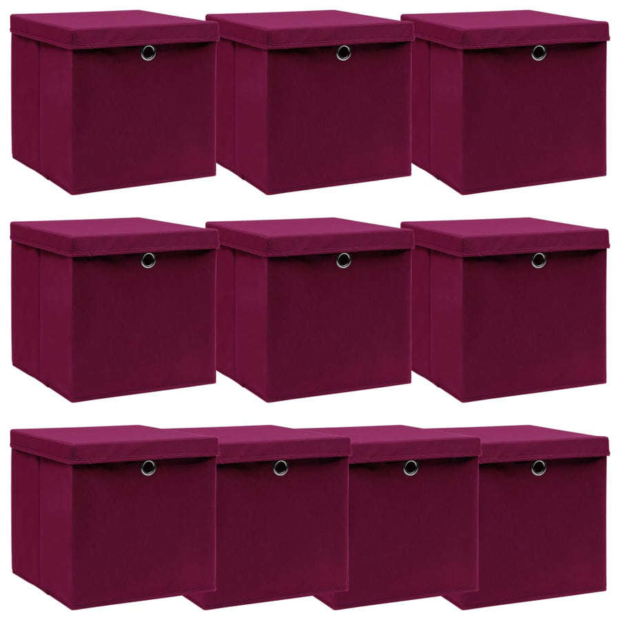 Opbergboxen Met Deksel 10 St 32X32X32 Cm Stof Donkerrood Donkerrood met deksels