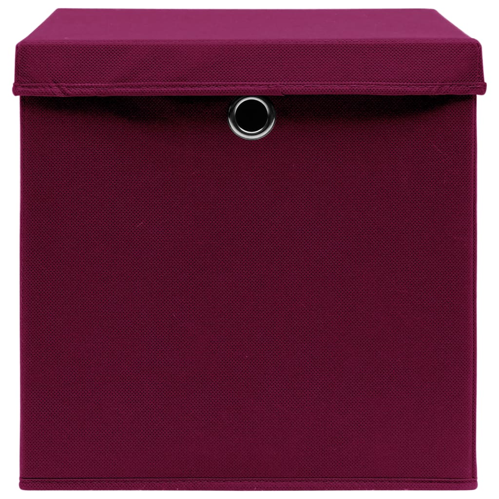 Opbergboxen Met Deksel 10 St 32X32X32 Cm Stof Donkerrood Donkerrood met deksels