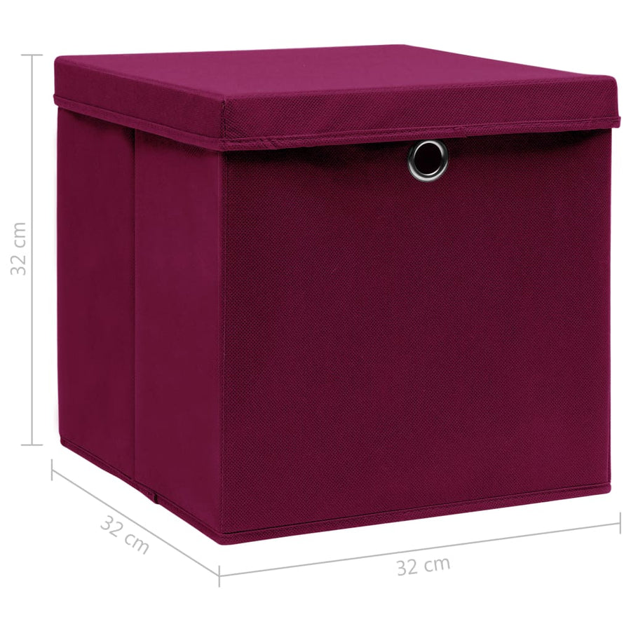 Opbergboxen Met Deksel 10 St 32X32X32 Cm Stof Donkerrood Donkerrood met deksels