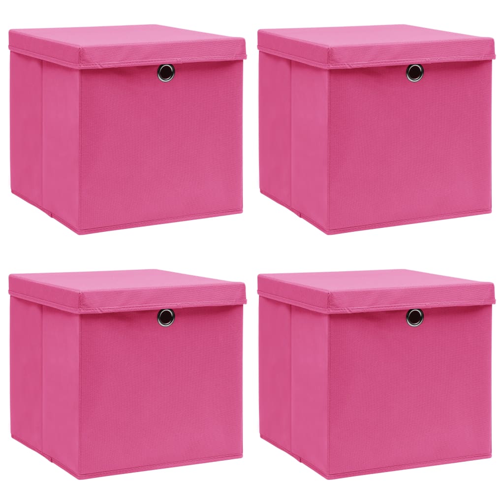 Opbergboxen Met Deksel 32X32X32 Cm Stof Roze 4 Roze met deksels