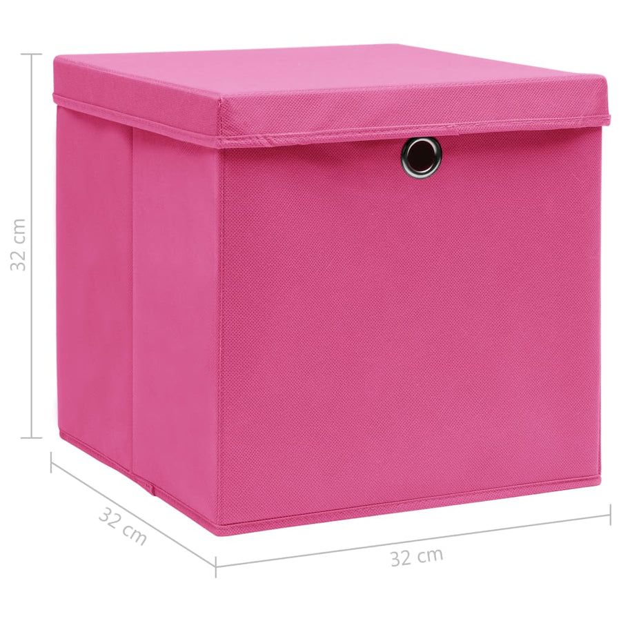 Opbergboxen Met Deksel 32X32X32 Cm Stof Roze 4 Roze met deksels