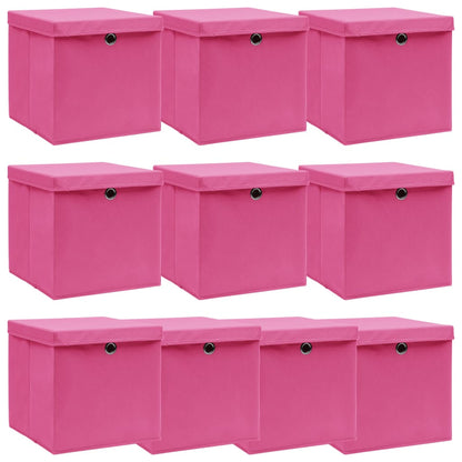 Opbergboxen Met Deksel 32X32X32 Cm Stof Roze 10 Roze met deksels