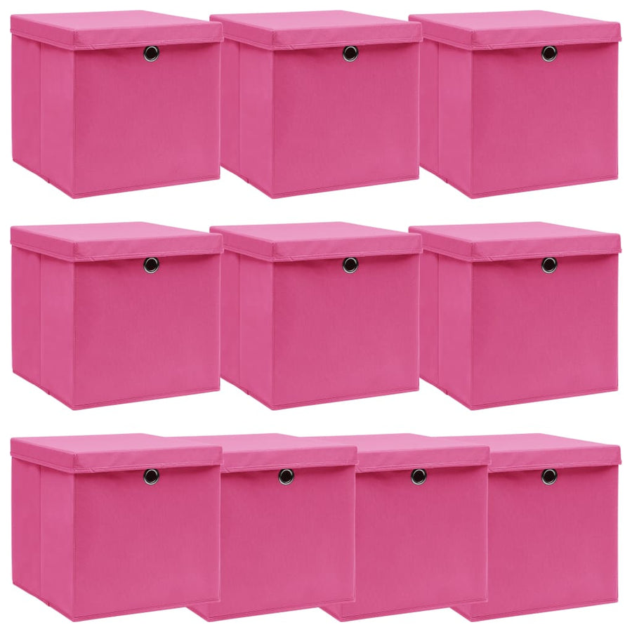 Opbergboxen Met Deksel 32X32X32 Cm Stof Roze 10 Roze met deksels