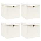 Storage boxes with lid 4 pcs 32x32x32 cm fabric white