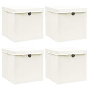 Opbergbox met deksel 32x32x32 cm stof wit 4 stuks