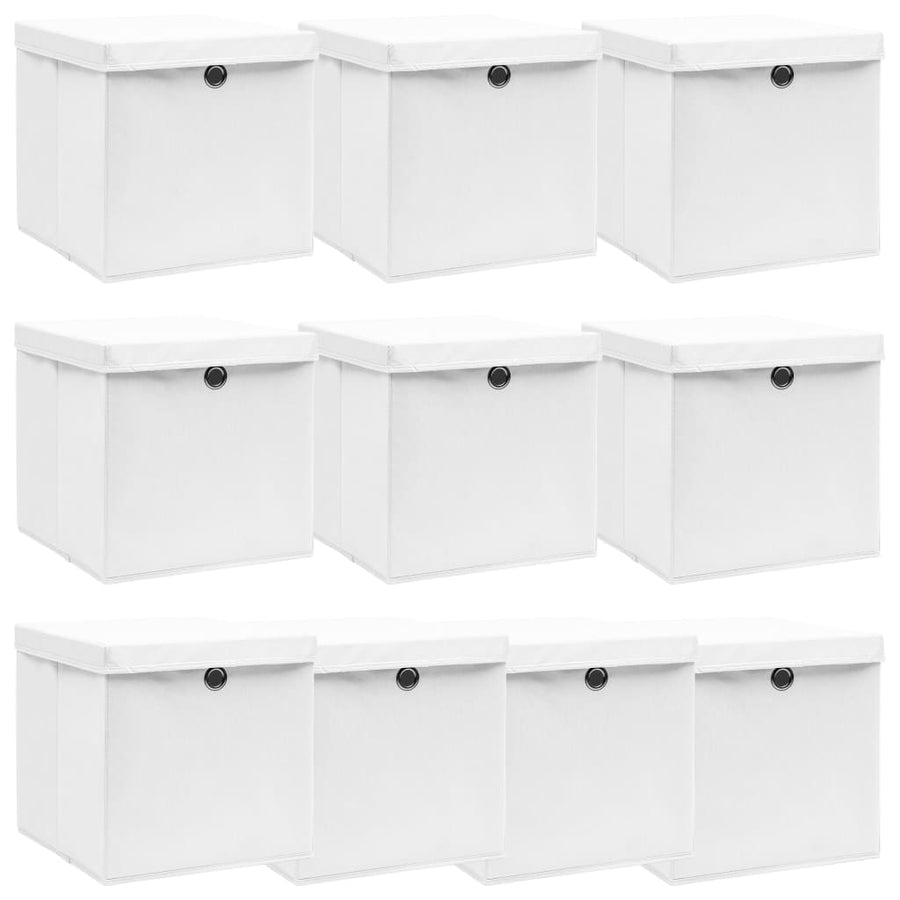 Opbergboxen Met Deksel 32X32X32 Cm Stof Wit 10 Wit met deksels