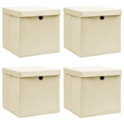 Opbergbox 4 stuks 32x32x32 cm stof crèmekleurig