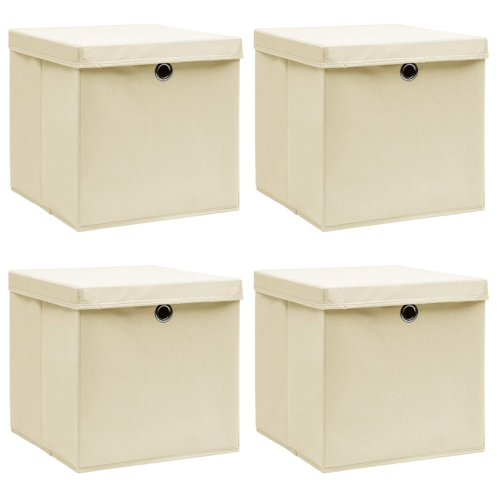 Opbergboxen Met Deksel 32X32X32 Cm Stof Crèmekleurig 4 Crème met deksels