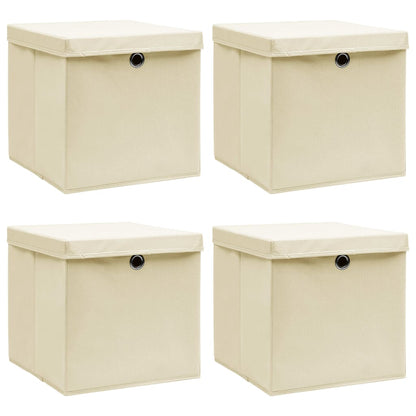 Opbergboxen Met Deksel 32X32X32 Cm Stof Crèmekleurig 4 Crème met deksels