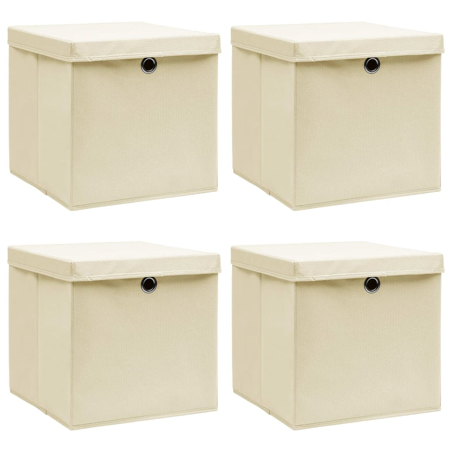 Opbergboxen Met Deksel 32X32X32 Cm Stof Crèmekleurig 4 Crème met deksels