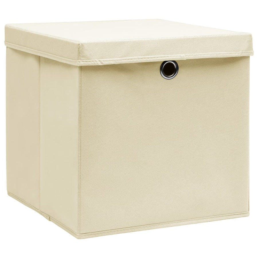 Opbergboxen Met Deksel 32X32X32 Cm Stof Crèmekleurig 4 Crème met deksels