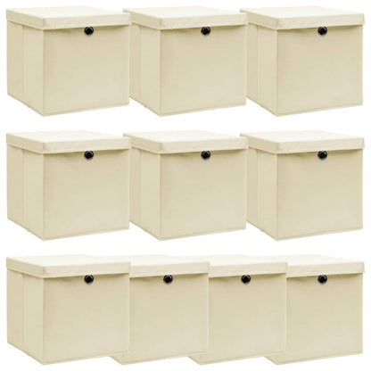 Opbergboxen Met Deksel 32X32X32 Cm Stof Crèmekleurig 10 Crème met deksels