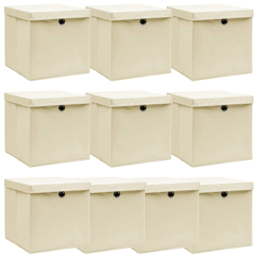 Opbergboxen Met Deksel 32X32X32 Cm Stof Crèmekleurig 10 Crème met deksels