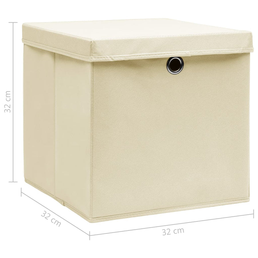Opbergboxen Met Deksel 32X32X32 Cm Stof Crèmekleurig 10 Crème met deksels
