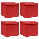 Storage boxes with lid 4 pcs 32x32x32 cm fabric red