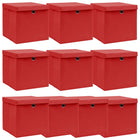 Storage boxes with lid 10 pcs 32x32x32 cm fabric white