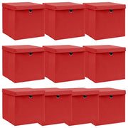 Opbergboxen 10 st 32x32x32 cm stof rood