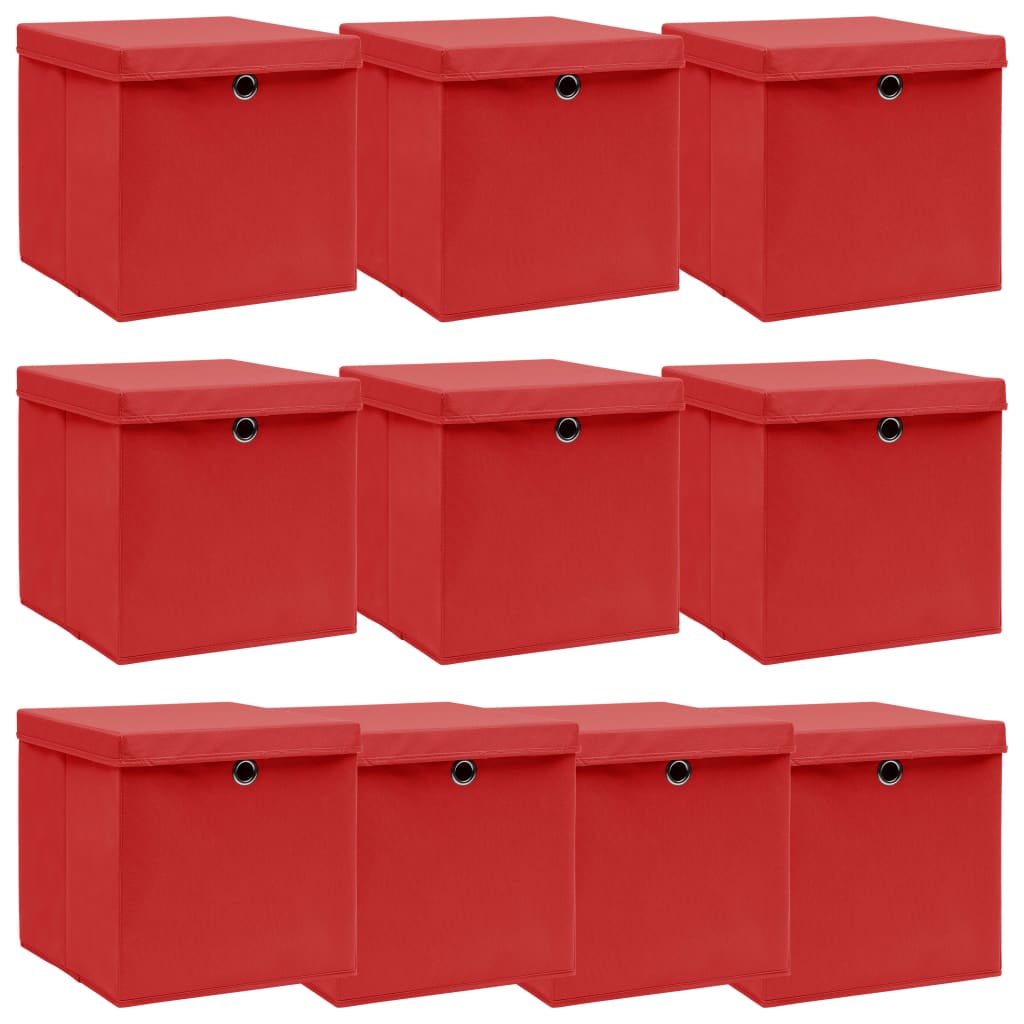 Opbergboxen Met Deksel 32X32X32 Cm Stof Wit 10 Rood met deksels