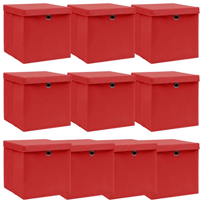 Opbergboxen Met Deksel 32X32X32 Cm Stof Wit 10 Rood met deksels